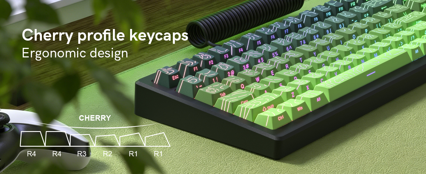 Matcha Green Topographic keycap Set,Shine Through Keyboard Keys,Side Printed Key caps Cherry Profile