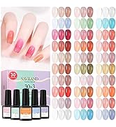 SAVILAND Jelly Gel Nail Polish Set, 30 Colors Translucent Nude Pink Transparent Nail Polish Set w...