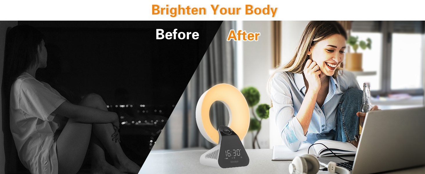 Voraiya Light Therapy Lamp Wake Up Light Sunrise Alarm Clock