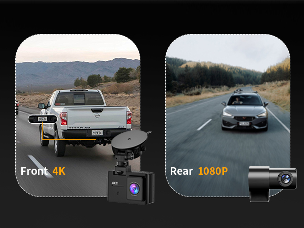 dashcams for cars, 4K dash cam, camera a recorder vehicle blackbox, dashcam front and rear camera