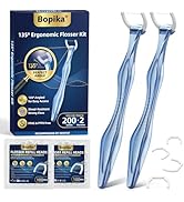 Bopika Dental Flosser Kit with 2 Long Handles &amp; 200 Refill Heads, 135° Angled Manual Floss Picks ...