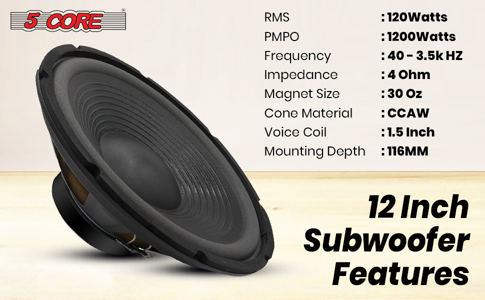 12 Inch Woofer Speakers Pair, 1200W Peak 4 Ohm Pro Audio DJ Replacement 2 Pieces