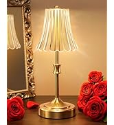 JACKYLED Vintage Cordless Table Lamp, Acrylic Crystal Flower Lamp Shade, 3 Colors Dimmable LED Go...
