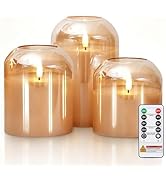Homemory Glass Flameless Candles, Battery Operated Plliar Candles Realistic Flickering, LED Elect...