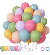 72pcs Pastel Flower Balloons Set, Latex Balloons with 12inch Pink Green Yellow Lavender Dusty Blu...