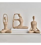 Ni-JASW Sandstone Meditation Yoga Statues Set of 3, Resin Zen Yoga Figurines for Bookself, Home D...