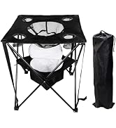 OVENTE Collapsible Folding Camping Table, Insulated Cooler, Black POTC0014B | With 4 Cup Holders,...