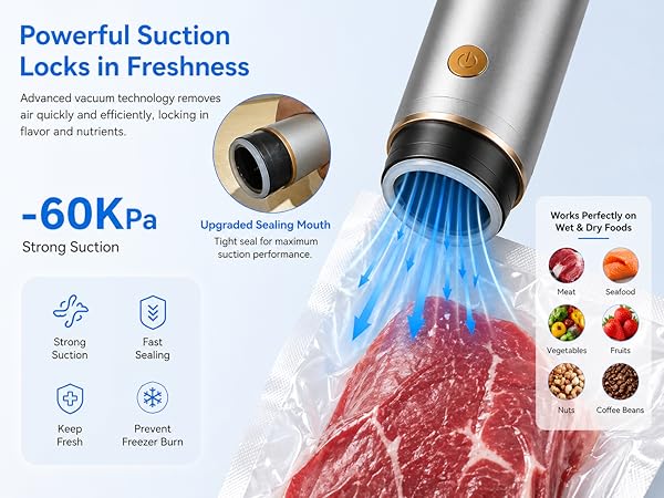 Compact Vacuum Sealer for Food Powerful Handheld Vacuum Sealer Seal Meal Saver Portable Food Sealer