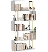 Gadroad 5 Tier Geometric Bookcase,S Shaped Bookshelf, Wood Decorative Storage Shelving, Modern Fr...