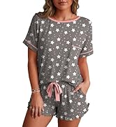 PrinStory Womens Pajama Set 2 Piece Short Sleeve Top and Shorts Pjs Cute Lightweight Pj Sets Soft...