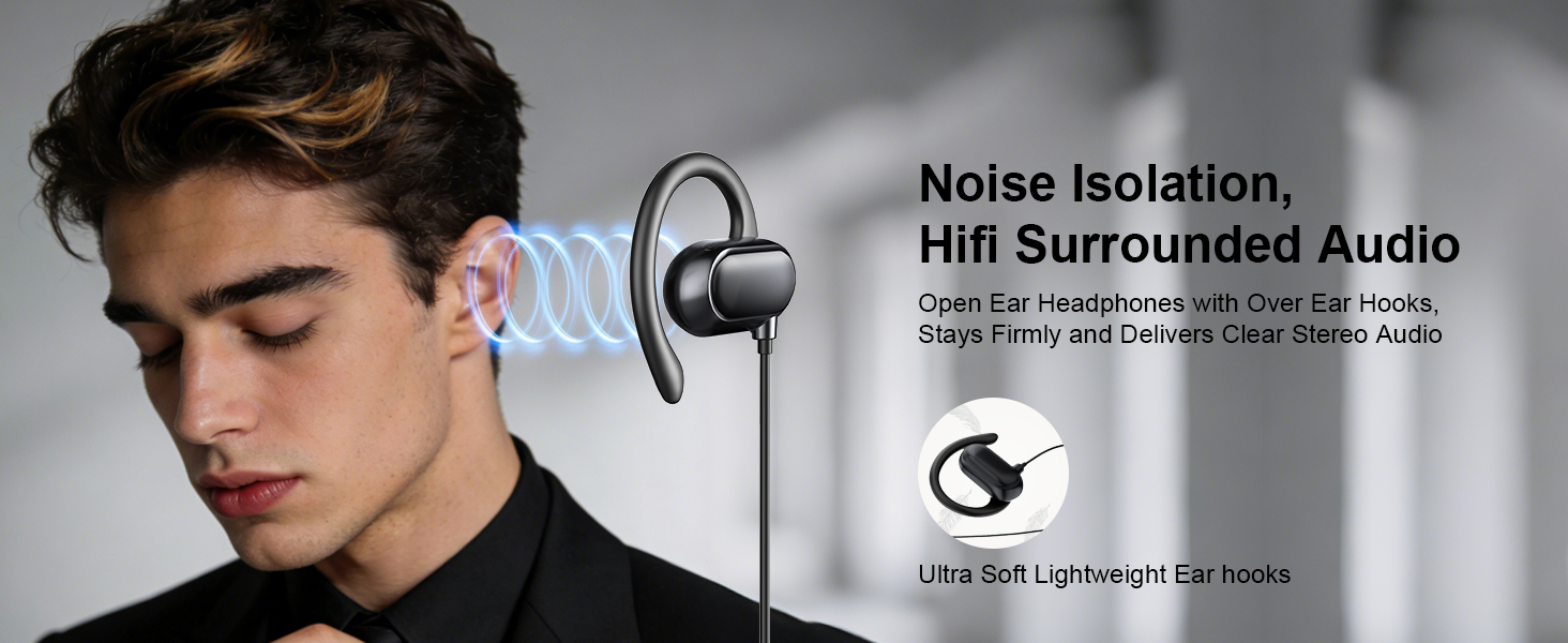 Over Ear Buds USB C headphones OPen ear Wired Sport Wired Earbuds with Mic Noise Isolating Earphone