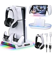 FASTSNAIL RGB Vertical Stand with Cooling Fan for PS5 Slim Console &amp; Charging Stand for PS Portal...