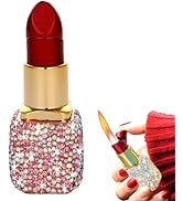 Cute Lipstick Lighter, Luxury Bling Rhinestone Soft Flame Refillable Butane Lighter with Adjust F...