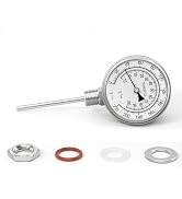 BOGERDACK 1/2" NPT Bimetal Thermometer, 0-220°F/-10-100°C, 3.2" Dial, 4.4" Stainless Steel Stem, ...