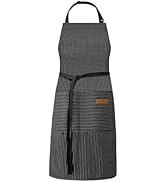 DILLMAN Kitchen Cooking Adjustable Aprons - Men Women Bib Soft Chef Stripes Apron with 2 Pockets