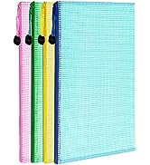 4 Pack Mesh Zipper Pouch, LEOBRO 13.2"x 9.2" A4 Letter Size Mesh Bags with Zipper, Plastic Envelo...