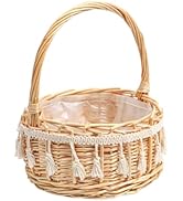 DOITOOL Wicker Easter Basket, Rattan Woven Flower Girl Basket with Handle, Rustic Rattan Wicker S...