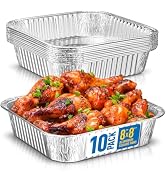 8x8 Disposable Aluminum Pans - 10 Pack Foil Pans For Cooking, Baking Cakes, Roasting &amp; Homemade B...