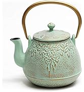 TOPTIER Japanese Teapot with Stainless Steel Infuser, Cast Iron Tea Kettle Stovetop Safe, Leaf De...