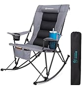 FUNDANGO Oversized Rocking Camping Chair for Adults, High Back Padded Folding Lawn Chairs with Pi...