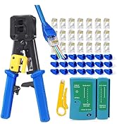 PETECHTOOL RJ45 Crimp Tool Cat6 Cat5e Cat5 Ethernet Crimper Kit for RJ45 RJ12/11 Pass Through Con...