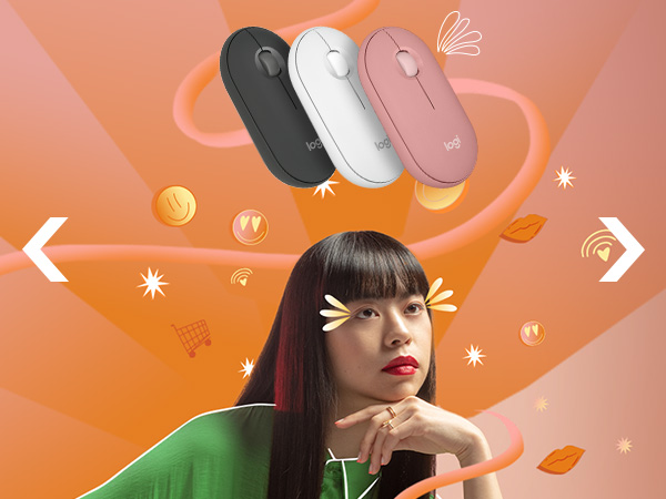 pebble 2 m350s wireless mouse in graphite, rose and white color