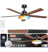 Lumary 52'' Smart Ceiling Fan with RGBAI Lights Remote, WiFi Bluetooth Low Profile Ceiling Fan wi...