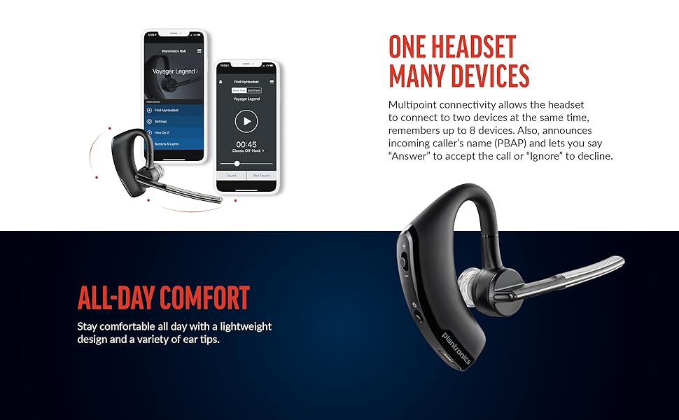multipoint connectivity bluetooth caller ID voice command all-day comfort light weight ergonomic