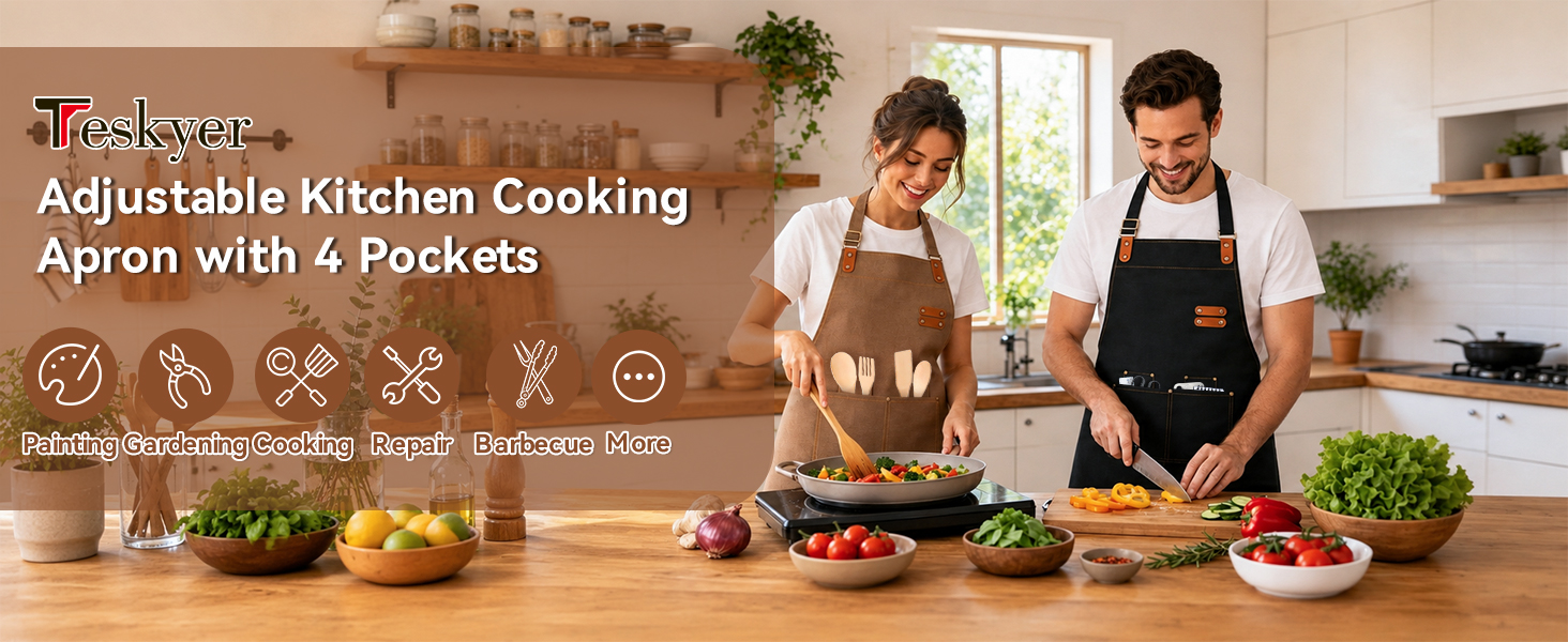 Adjustable Kitchen Cooking Apron With 4 Pockets
