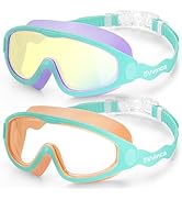 Vvinca Kids Swim Goggles 2 Pack, Soft Wave-Shape Strap (No Hair Pulling), Anti Fog Leak Free Swim...