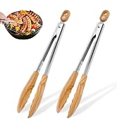2Pcs Olive Wood Cooking Tongs with Woods Tips and Stainless Steel Handle Locking Kitchen Tongs No...