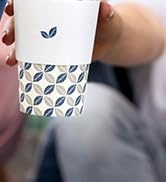 JOLLY CHEF 100 Pack 12 oz Paper Coffee Cups, Disposable Printed Paper Drinking Cups with Lids, Sl...