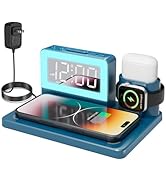 Wireless Alarm Clock Charging Station for Magsafe with 7 Color Night Light for Iphone for Iwatch ...