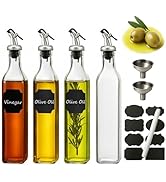 WERTIOO Olive Oil Dispenser Bottle,4Pack 17 OZ Glass Oil Dispenser for Kitchen with 4 Pourer,2 St...