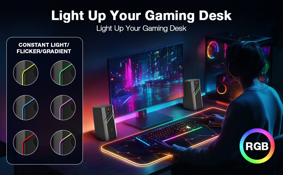 Museeq 2.0 USB Powered RGB PC Gaming Desktop Computer Bluetooth Speakers