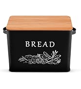 P&amp;P CHEF Black Bread Box for Kitchen Counter, Metal Bread Storage Bin with Bamboo Cutting Lid, La...