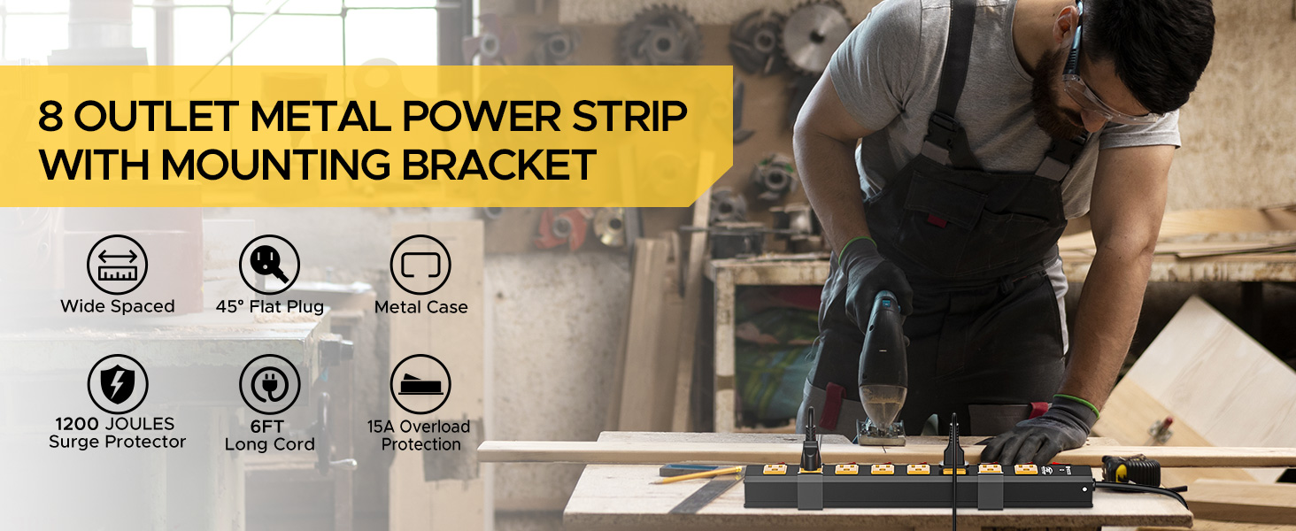 garage power strip with switches, heavy duty power strip, long power strip