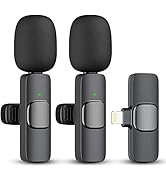 2 Pack Professional Wireless Lavalier Microphone for iPhone iPad, Lapel Mics Plug-Play Clip on La...