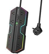 4000J Surge Protector Power Strip with USB Ports, 6 Outlets with RGB Lights and PD 20W Fast Charg...