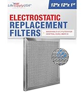 12x12x1 Electrostatic Air Filter, MERV 8, Washable, Reusable Furnace AC/HVAC Filter, Energy Savin...