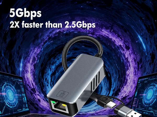 This is a USB C to RJ45 Ethernet adapter 5Gbps for laptops.