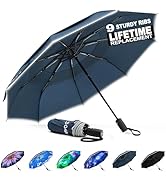 G4Free Eco Windproof Travel Umbrella for Rain &amp; Sun, Strongest Fiberglass Frame, Double Canopy wi...