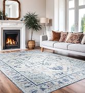 Joydeco 6x9 Area Rugs for Living Room, Non Slip Machine Washable Vintage Rug, Low Pile Chenille P...