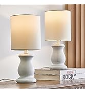 OYEARS 12.25" Small Table Lamps Set of 2 for Bedroom Living Room Simple Retro Wood Grain Farmhous...