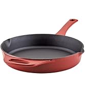 Rachael Ray NITRO Cast Iron Frying Pan/Skillet with Helper Handle and Pour Spouts, 10 Inch, Red