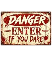 Halloween Decorations Outdoor - Funny Metal Tin Sign for Yard Wall Garage | Rustic Vintage "Enter...