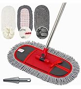 Wide Dust Mop for Floor Cleaning with 3 Washable Pads, 14.4” × 5.1” Flat Mop Head, 62” Stainless ...