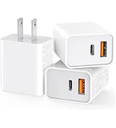 [3 Pack] USB-C Wall Charger, 20W Durable Dual Port QC+PD 3.0 Power Adapter, Double Fast Plug Char...