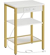 HOOBRO Side Table with Charging Station and USB Port, Small End Table for Small Space, 3-Tier Nig...