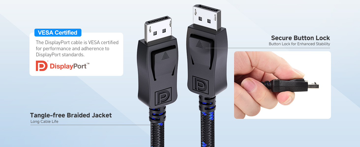 High-speed DP to DP cable with 240Hz support for smooth gaming and 8K video playback